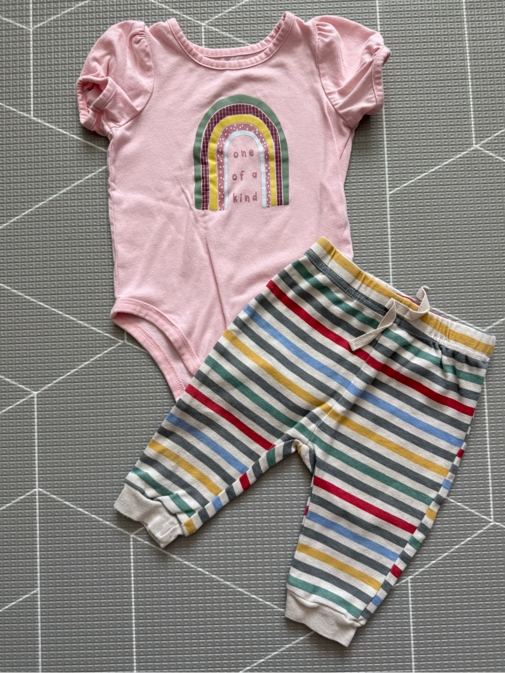 Okie Dokie|Baby girl boho set,Rainbow 'One of a Kind' Bodysuit & Striped Pants•